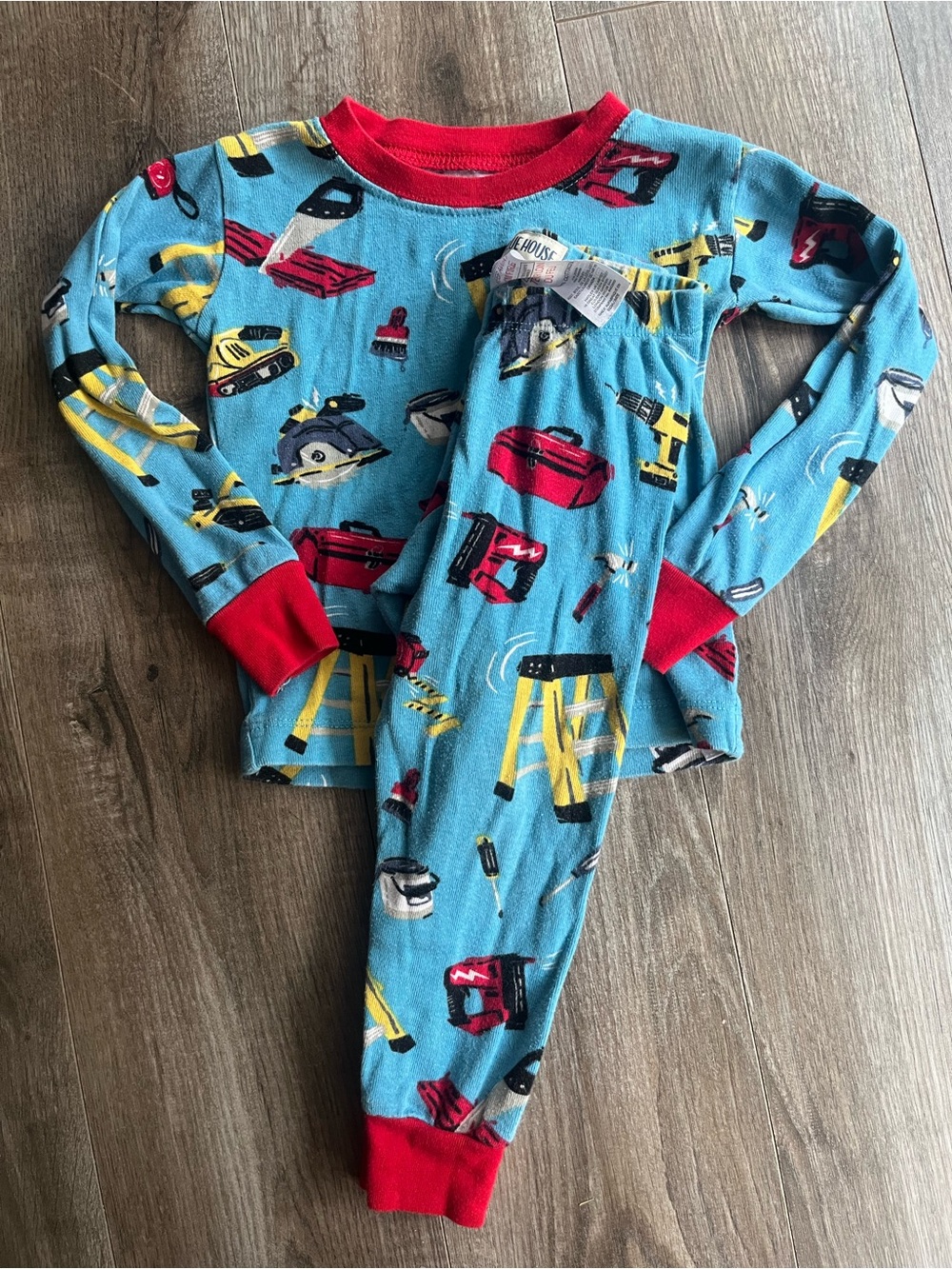 Hatley Little Blue House Construction Print Kids Pajamas with Red Trim